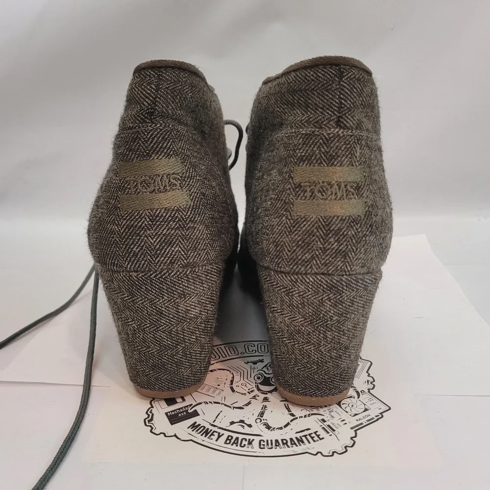 TOMS Desert Wedge Womens Olive Herringbone Lace Up Booties Shoes Size 6W
